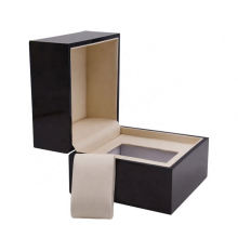 Custom Logo Gift Display Packaging Storage Luxury Small Black Flat Wooden Watch Box